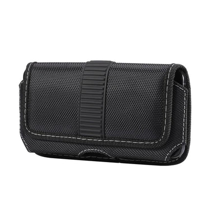 Oxford Cloth Waist Bag For Phones, Fits Up To 6.9 Inches - black durable nylon oxford phone waist pouch with belt loop and flap closure