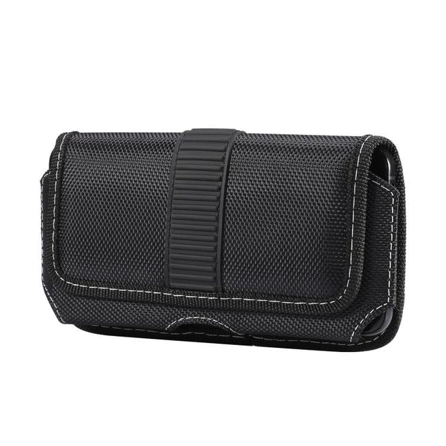 Oxford Cloth Waist Bag For Phones, Fits Up To 6.9 Inches - black durable nylon oxford phone waist pouch with belt loop and flap closure