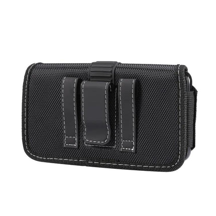 Oxford Cloth Waist Bag For Phones, Fits Up To 6.9 Inches - black water-resistant nylon oxford waist pouch with belt clip and soft lining