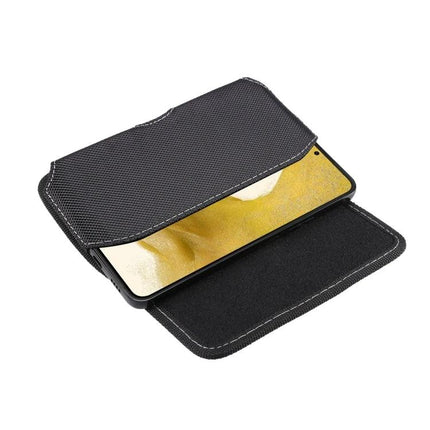 Oxford Cloth Waist Bag For Phones, Fits Up To 6.9 Inches - black nylon Oxford phone pouch with soft flannel lining, hands-free waist carry