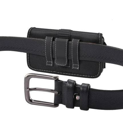 Oxford Cloth Waist Bag For Phones, Fits Up To 6.9 Inches – black nylon Oxford waist pouch with belt loops and soft flannel lining