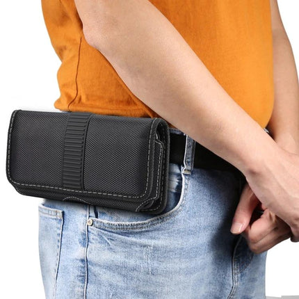 Oxford Cloth Waist Bag For Phones, Fits Up To 6.9 Inches - black water-resistant nylon oxford phone pouch on belt
