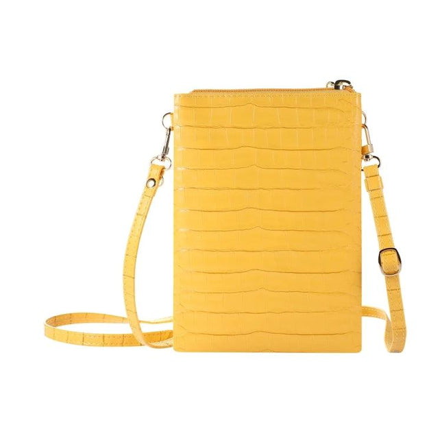 Phone And Card Holder With Strap In Litchi Texture PU Leather For Everyday Use On The Go - yellow crossbody phone card holder with adjustable strap