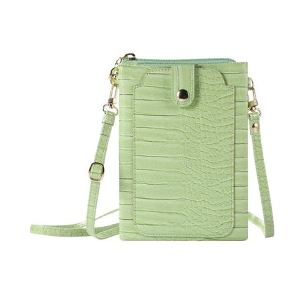 Phone And Card Holder With Strap In Litchi Texture PU Leather For Everyday Use On The Go - light green litchi texture crossbody phone card holder