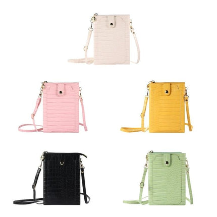 Phone And Card Holder With Strap In Litchi Texture PU Leather For Everyday Use On The Go - five colors crossbody compact phone card holder