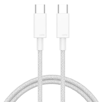 USB-C Cable for Everyday Device Charging at Home and Travel - white braided 100W PD USB-C to USB-C cable for laptop, phone, tablet