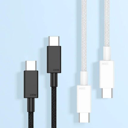 USB-C Cable for Everyday Device Charging at Home and Travel — braided 100W PD black and white USB-C charging cables for laptop, phone, tablet
