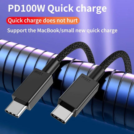USB-C Cable for Everyday Device Charging at Home and Travel showing braided PD100W quick charge connector for laptops phones and tablets