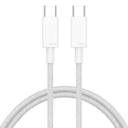 USB-C Cable for Everyday Device Charging at Home and Travel - white 100W braided USB-C to USB-C cable for laptop, phone, tablet charging