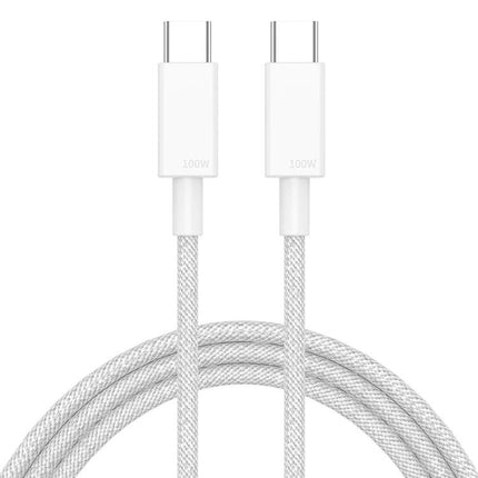 USB-C Cable for Everyday Device Charging at Home and Travel – 100W braided white USB-C to USB-C cable for laptop, phone, and tablet