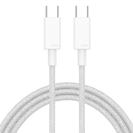 USB-C Cable for Everyday Device Charging at Home and Travel — white 100W braided USB-C to USB-C cable for laptop, phone, and tablet charging