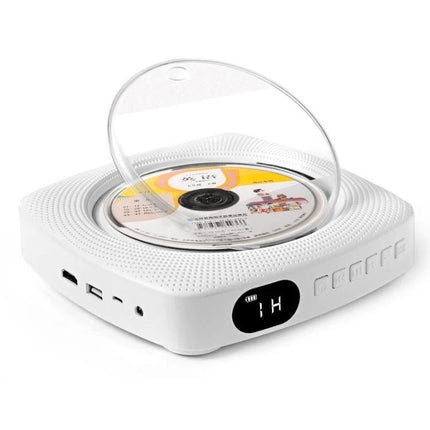 Kecag Wall Mounted DVD and CD Player with Bluetooth Connectivity white tabletop disc player showing open lid and CD