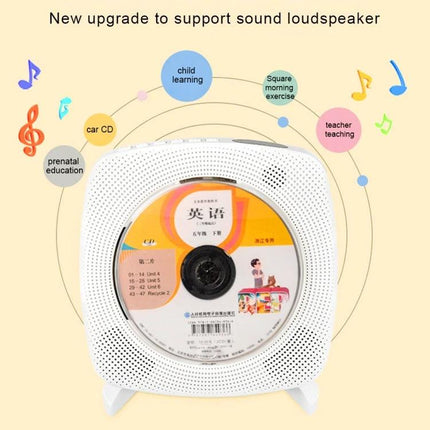 Kecag Wall Mounted DVD and CD Player with Bluetooth Connectivity showing front view with CD inserted and speaker for home and education