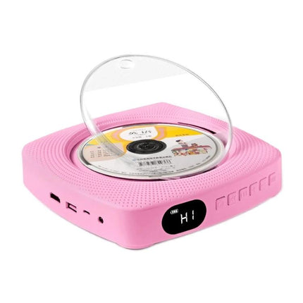 Kecag Wall Mounted DVD and CD Player with Bluetooth Connectivity in pink showing disc tray open and digital display