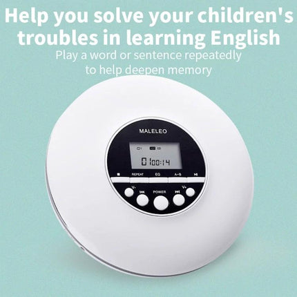 Kecag Wall-Mounted CD Player for Learning with Eye Protection white circular educational CD player on mint background