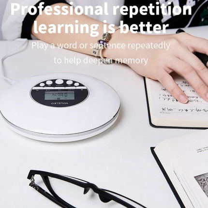 Kecag Wall-Mounted CD Player for Learning with Eye Protection shown on desk with notebook and glasses for study