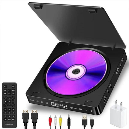 Kecag Plug-in Mini HD DVD Player for Home Entertainment in Black compact HDMI DVD and USB player with remote and cables