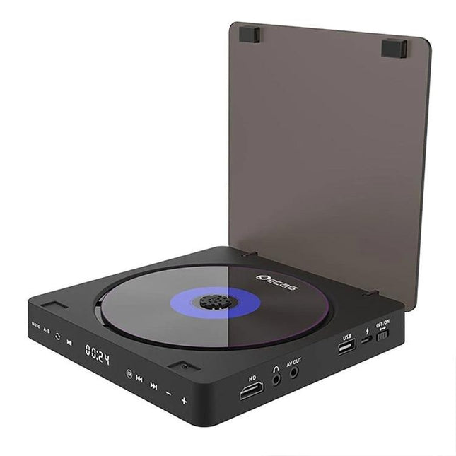 Kecag Plug-in Mini HD DVD Player for Home Entertainment in Black compact disc player with HDMI USB ports and flip-up lid