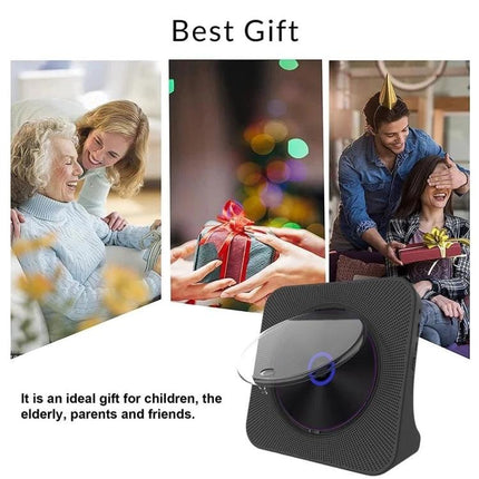 Kecag Retro Bluetooth CD Player with Rechargeable Battery shown as ideal gift for family and travel, Bluetooth, USB and portable design