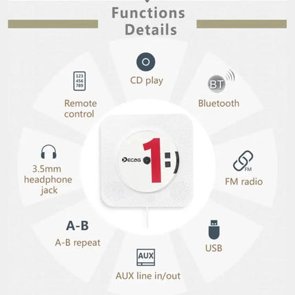 Kecag Wall-Mounted Bluetooth CD Player for Home Music Playback | Syndmart
