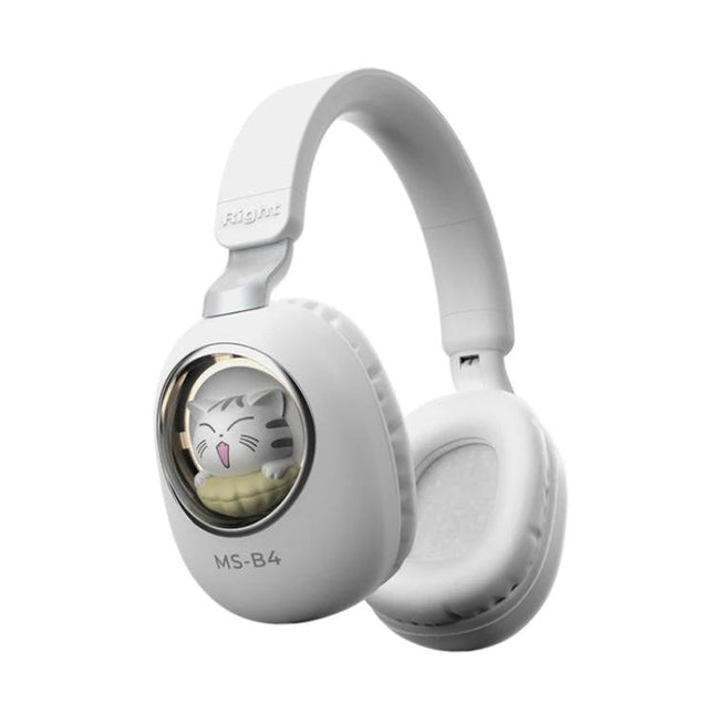 Kids Bluetooth Headphones With Cat Or Squirrel Design And RGB Lights white cat-ear kids headset adjustable band