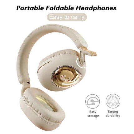 Kids Bluetooth Headphones With Cat Or Squirrel Design And RGB Lights beige foldable kids headset with adjustable headband and soft ear cushions