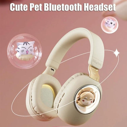 Kids Bluetooth Headphones With Cat Or Squirrel Design And RGB Lights over-ear kid headset with adjustable band, soft ear cushions