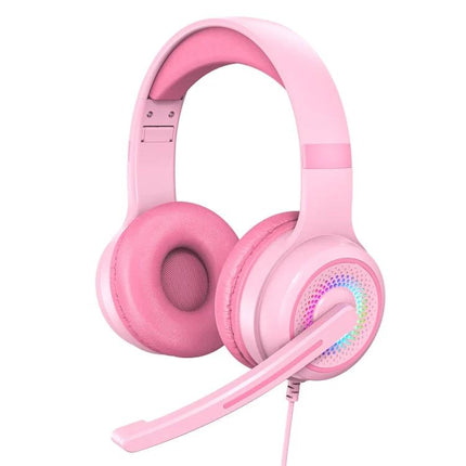 Wired Stereo Gaming Headset With Mic For PC Gaming Sessions pink over-ear wired headset with mic and 3.5mm cable