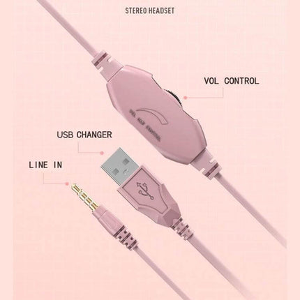 Wired Stereo Gaming Headset With Mic For PC Gaming Sessions pink wired 3.5mm with USB adapter and inline vol control