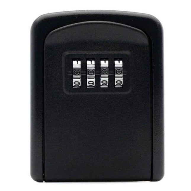 Aluminum Alloy Key Storage Box with 4-Digit Password Lock black front view showing 4-digit combination dials for secure key storage