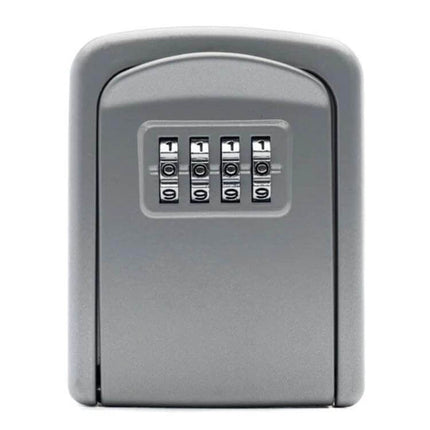 Aluminum Alloy Key Storage Box with 4-Digit Password Lock compact silver wall-mount key safe for spare keys and small items, durable impact-resistant design