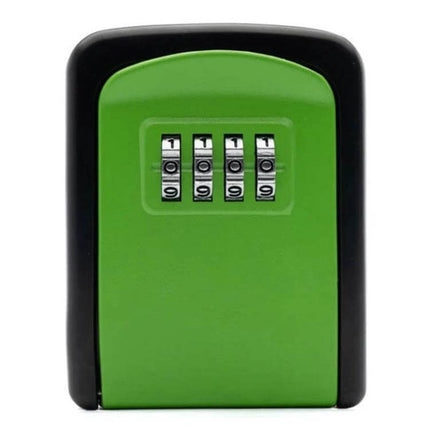 Aluminum Alloy Key Storage Box with 4-Digit Password Lock green front view showing 4-digit combination dials for secure key storage