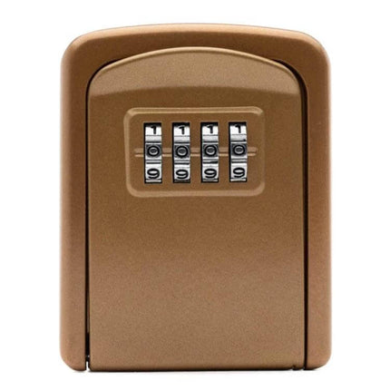 Aluminum Alloy Key Storage Box with 4-Digit Password Lock in bronze finish showing front-mounted 4-digit combination keypad for spare keys