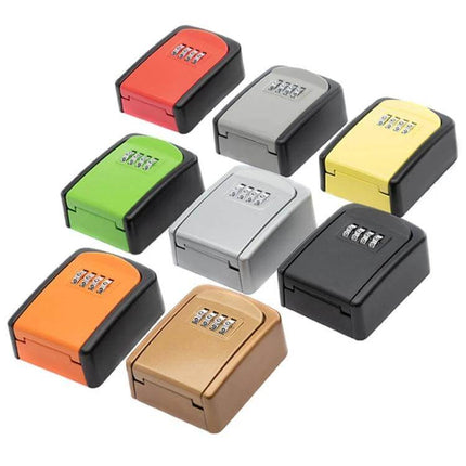 Aluminum Alloy Key Storage Box with 4-Digit Password Lock showing multiple color options for secure spare key storage