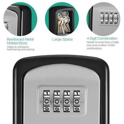 Aluminum Alloy Key Storage Box with 4-Digit Password Lock secure metal box for spare keys with 4-digit combination, reinforced alloy body, large interior