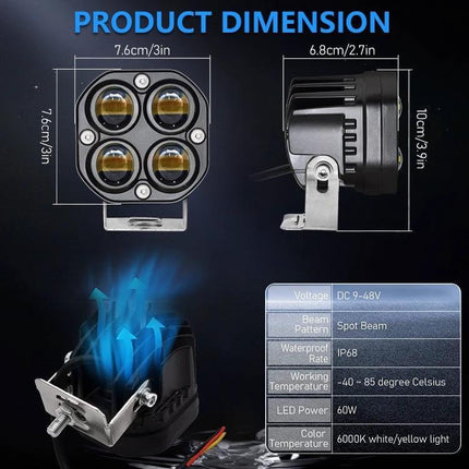 Car 3 Inch Two Color Spotlight For Driving Illumination compact 3in dual-color spot beam with aluminum housing for motorcycles jeeps trucks boats