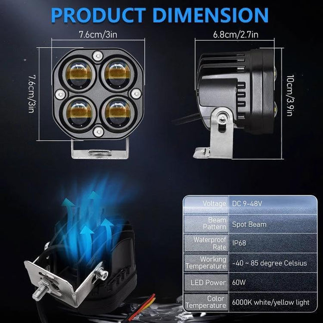 Car 3 Inch Two Color Spotlight For Driving Illumination compact 3in dual-color spot beam with aluminum housing for motorcycles jeeps trucks boats