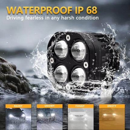 Car 3 Inch Two Color Spotlight For Driving Illumination waterproof IP68 aluminum housing four-LED compact spotlight for motorcycles jeeps trucks boats