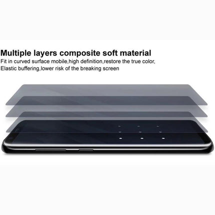 IMAK Curved Full-Screen Hydrogel Film Screen Protector for Phones showing layered soft hydrogel films aligned over a curved smartphone display