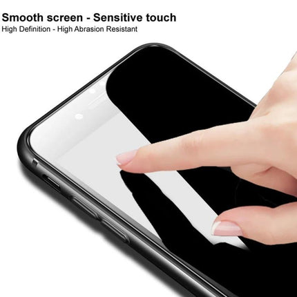 IMAK Curved Full-Screen Hydrogel Film Screen Protector for Phones showing a finger touch on curved phone screen demonstrating smooth sensitivity and scratch protection