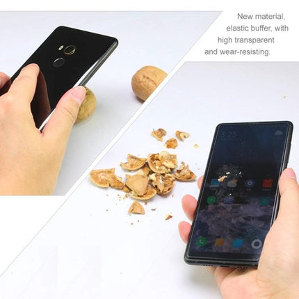 IMAK Curved Full-Screen Hydrogel Film Screen Protector for Phones showing hands holding phone with cracked nutshells and clear full-coverage film protecting curved screen