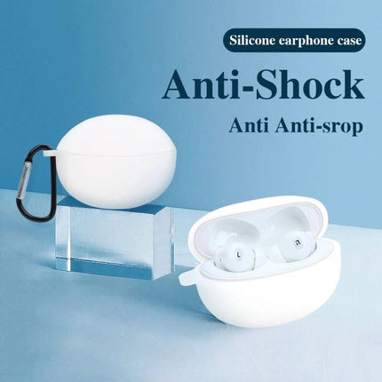 Protective Silicone Cover for OPPO Earphones in Daily Life - white anti-shock silicone earphone case with carabiner, charging port access