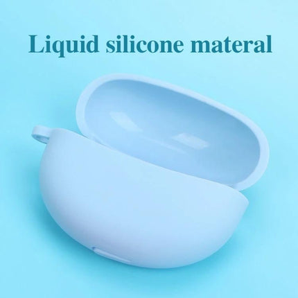 Protective Silicone Cover for OPPO Earphones in Daily Life - light blue liquid silicone case showing open cover with charging port access