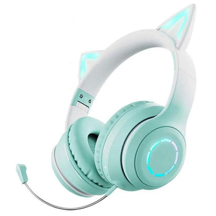 Cat Ear Wireless Headphones With RGB Lights For Calls mint green Bluetooth gaming headset with mic