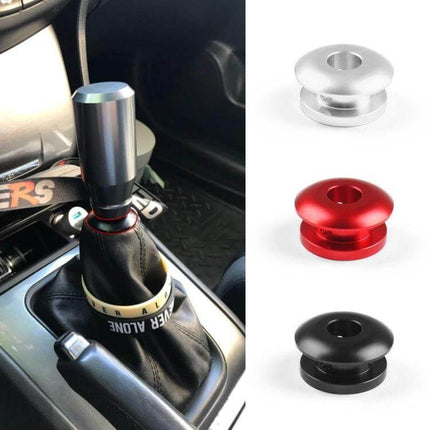 Car Gear Shift Knob Stopper Dust Cover Fixer Keeps Boot Secure aluminum stopper installed on shift knob prevents loose dust cover and secures boot
