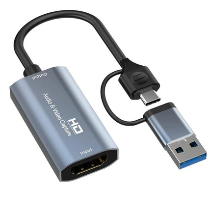 HDMI to USB-C Video Capture Device for Screen Recording - aluminum alloy HDMI input to USB-C/USB-A capture adapter for game streaming and screen recording
