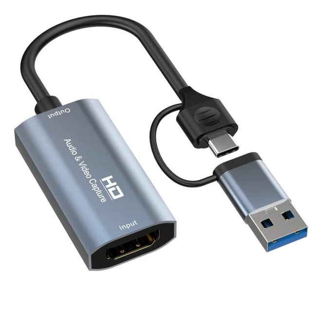 HDMI to USB-C Video Capture Device for Screen Recording - aluminum alloy HDMI input to USB-C/USB-A capture adapter for game streaming and screen recording