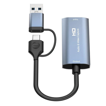 HDMI to USB-C Video Capture Device for Screen Recording - aluminum alloy HDMI capture with USB-C and USB-A adapters