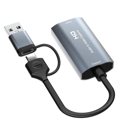 HDMI to USB-C Video Capture Device for Screen Recording - compact aluminum HDMI to USB-C capture dongle for live streaming and game recording