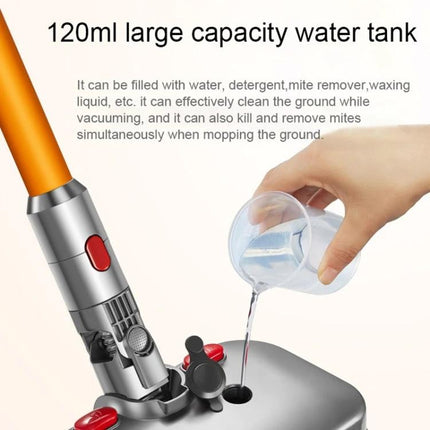 D2 Wet and Dry Mopping Head with Tank for Dyson Vacuums showing 120ml water tank being filled for wet and dry floor cleaning